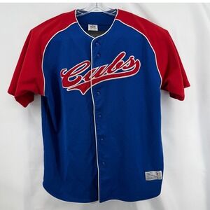 Chicago Cubs Jersey Mens XL True Fan Blue Polyester Embroidered Button Front